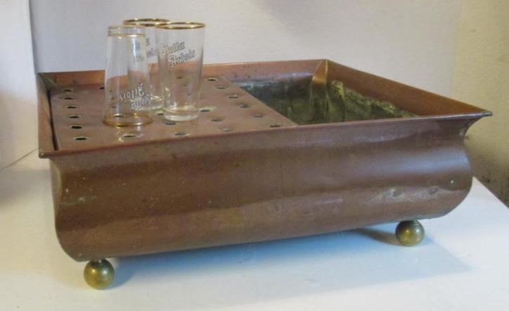 zeldzame antieke verlekbak afdruipbak rood koper cafe bistro, Antiek en Kunst, Curiosa en Brocante, Ophalen