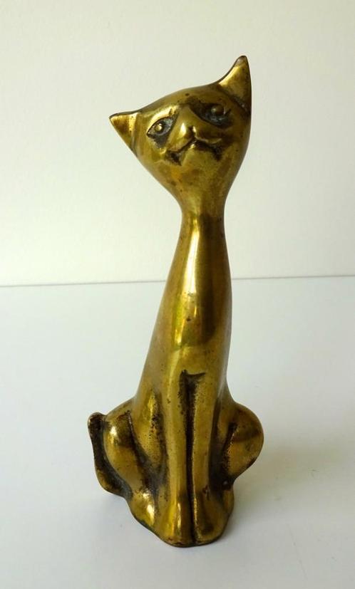Brons/koper beeldje van zittende kat 2737-b, Antiek en Kunst, Kunst | Designobjecten, Ophalen of Verzenden