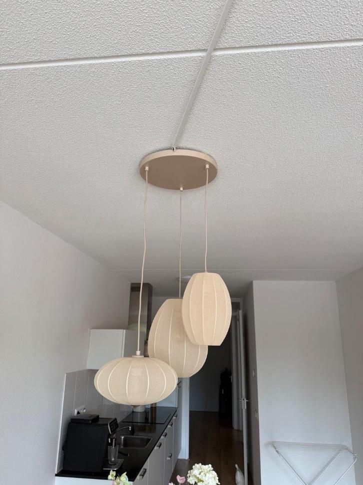 Japandi lamp beige, Huis en Inrichting, Lampen | Hanglampen, Zo goed als nieuw, 50 tot 75 cm, Stof, Ophalen