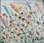 Bloemenveld Olieverfschilderijen  30x30, Antiek en Kunst, Kunst | Schilderijen | Klassiek, Ophalen of Verzenden