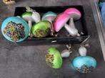 8 grote paddestoelen glas kerst 12cm hoog, Ophalen of Verzenden