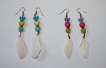 Boho hippie chic oorbellen veertjes kwast kraaltjes gemstone beschikbaar voor biedingen