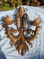 Vintage Wandlamp met masker, metaal bronskleur 2 lichtpunten, Ophalen of Verzenden, Zo goed als nieuw, Metaal
