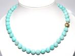Schitterende 14-Kt Goud 10 MM Amazoniet Ketting 46 CM, Verzenden, Goud, Ketting, Met edelsteen