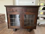 Retro houten kastje met glas in deuren, Antiek en Kunst, Antiek | Meubels | Kasten, Ophalen