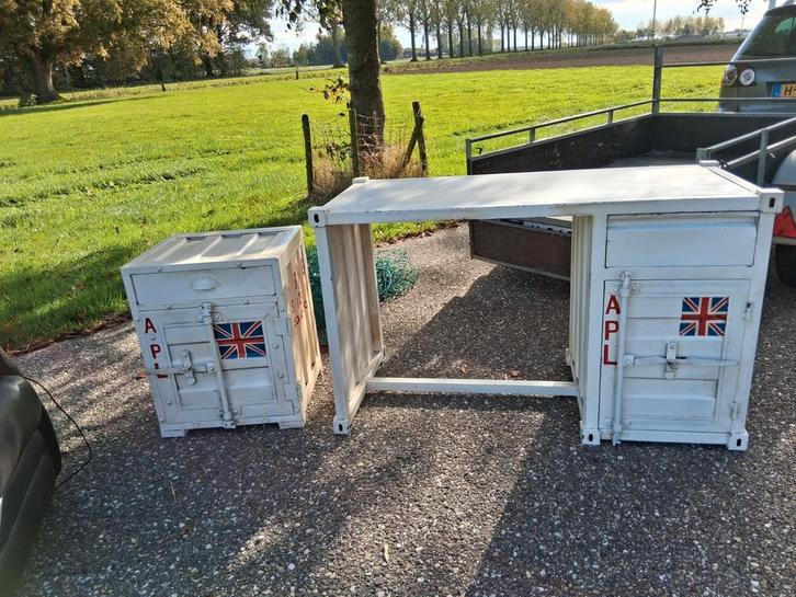 Stoer Bureau met Kastje - Container Look, Huis en Inrichting, Bureaus, Zo goed als nieuw, Bureau, Ophalen of Verzenden