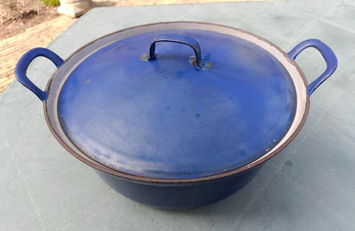 FE BELGIUM DESCOWARE kobaltblauw vintage gietijzer pan Ø30, Huis en Inrichting, Keuken | Potten en Pannen, Gebruikt, Koekenpan of Braadpan