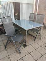 Aluminium tuinset tafel 150x95 en 4 verstelbare stoelen, Ophalen, 4 zitplaatsen, Gebruikt, .