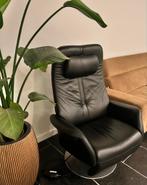 Zwarte leren relaxfauteuil met draaivoet, Ophalen of Verzenden, Zo goed als nieuw, Leer, 75 tot 100 cm