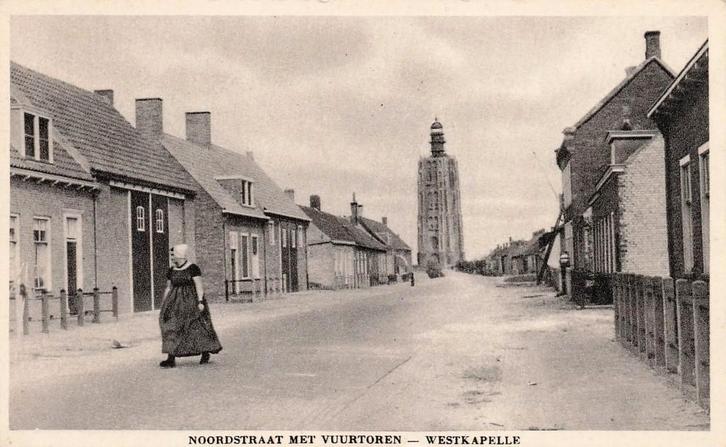 V293 Westkapelle Noordstraat Vuurtoren, Verzamelen, Ansichtkaarten | Nederland, Zeeland, 1920 tot 1940, Ophalen of Verzenden