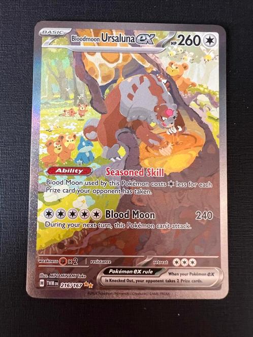 Pokomon Bloodmoon Ursaluna Ex 216/167 TWM, Hobby en Vrije tijd, Verzamelkaartspellen | Pokémon, Zo goed als nieuw, Losse kaart