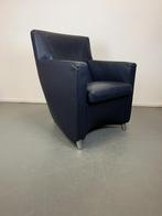3x Leolux Dolcinea Fauteuil Blauw Leer - Chroom, Gebruikt, Minder dan 75 cm, Ophalen of Verzenden, Metaal