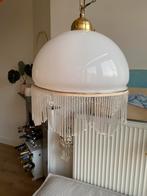 Vintage melkglas lamp met kralen, Minder dan 50 cm, Glas, Gebruikt, Ophalen of Verzenden