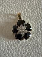 R025/Zilveren Onyx/kristal Bloem Hanger, Gebruikt, Verzenden, Zwart, X