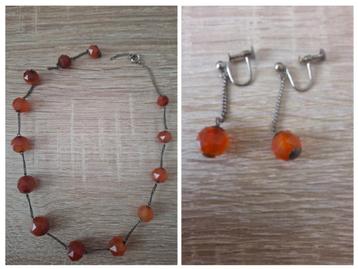 Antieke Carneool Set: Ketting & Oorbellen beschikbaar voor biedingen
