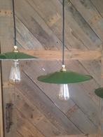 Groen emaille vintage lampen, Franse schotel hanglampen, Ophalen of Verzenden, Zo goed als nieuw, Minder dan 50 cm