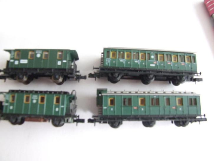 4x oldtimer lokaalbaan wagons, Hobby en Vrije tijd, Modeltreinen | N-Spoor, Gebruikt, Wagon, Gelijkstroom, Arnold, Ophalen of Verzenden