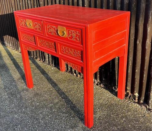 Chinees rode sidetable chinese houtsnijwerk met goud, Huis en Inrichting, Tafels | Sidetables, Gebruikt, 50 tot 75 cm, 50 tot 100 cm