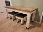 Houten tafel + 2 krukjes tekentafel knutseltafel landelijk, Ophalen, Gebruikt, Minder dan 130 cm