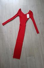 Rib jurk rood one size, Verzenden, Nieuw, Rood, Onder de knie