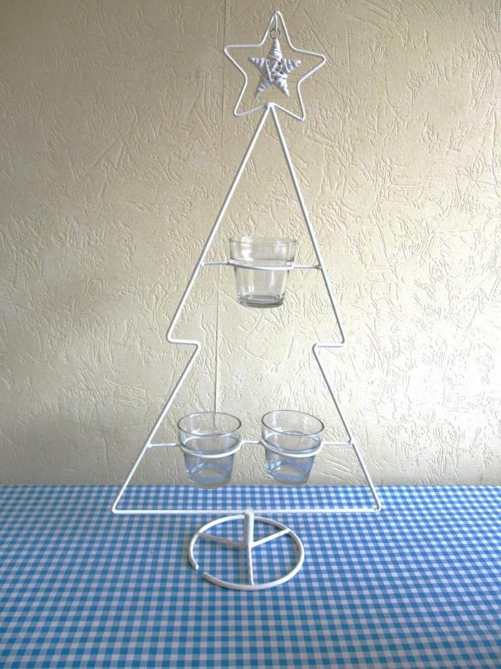Kerstboom - wit metaal - Met waxinelichthouders - 56 cm, Diversen, Kerst, Zo goed als nieuw, Ophalen of Verzenden