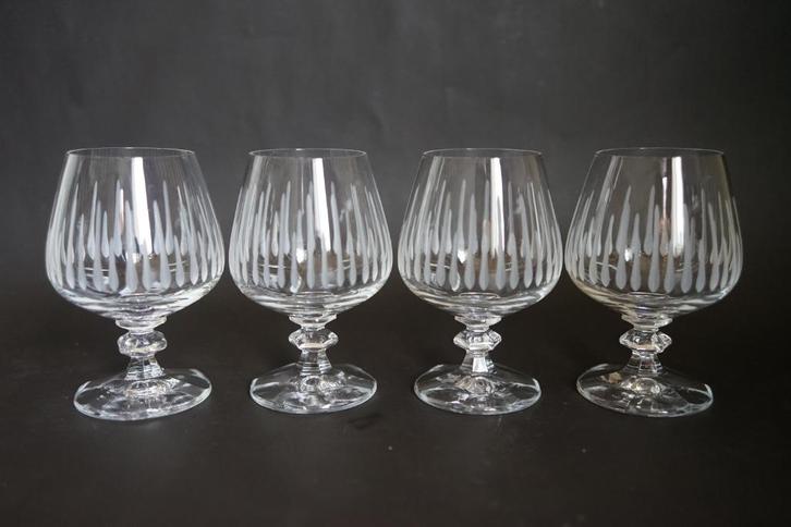 geslepen glas mid century Spiegelau loodkristal 4x cognac, Huis en Inrichting, Keuken | Servies, Zo goed als nieuw, Glas of Glazen