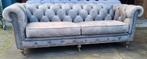 Chesterfield bank vintage grijs leer + GRATIS BEZORGING, Huis en Inrichting, Chesterfield, Rechte bank, Gebruikt, Leer