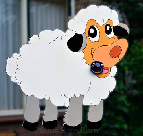Geboortebord Lammetje met Blauwe Speen ipv geboorte Ooievaar, Kinderen en Baby's, Kraamcadeaus en Geboorteborden, Geboortebord