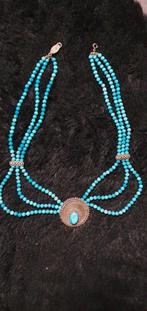 Turquoise kralen ketting met hanger, Sieraden, Tassen en Uiterlijk, Kettingen, Blauw, Ophalen of Verzenden, Zo goed als nieuw