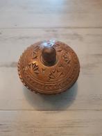 Rond houten Sieradenbakje met houtsnijwerk, Ophalen of Verzenden