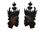 Balinees houtsnijwerk muurmaskers hoofden Rama en Sita, Antiek en Kunst, Ophalen of Verzenden