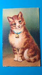 Rode kat poes met belletje  - reliëf, Verzamelen, Ansichtkaarten | Dieren, Ophalen of Verzenden, Voor 1920, Gelopen, Hond of Kat