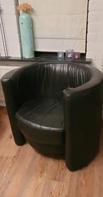Ronde fauteuil, zwart leer, Ophalen, Gebruikt, Eenpersoons, Leer