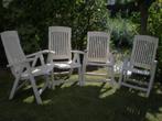 Vier opvouwbare kunstof tuinstoelen wit, Ophalen, Gebruikt, Kunststof, Verstelbaar