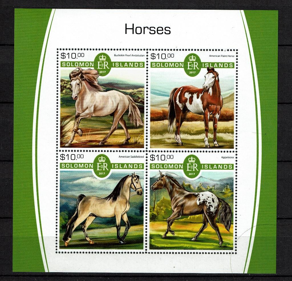 SOLOMON ISL 2017 PF BLOK PAARDEN HORSES ZOOGDIEREN 2, Ophalen of Verzenden, Postfris, Dier of Natuur