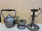 Antiek Tinnen Theeservies - Theepot, Rechaud, Kandelaar, Ophalen of Verzenden