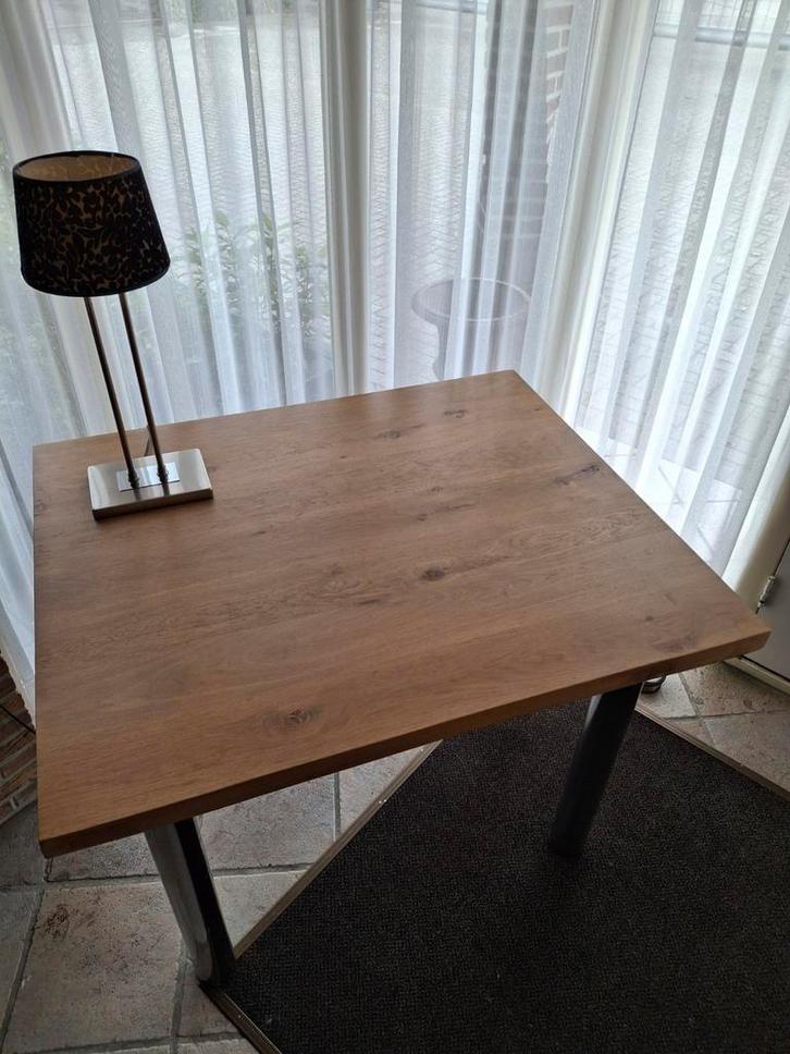 Industriële eettafel met chromen tafelpoten. 4 cm. dik blad, Huis en Inrichting, Tafels | Eettafels, Zo goed als nieuw, 50 tot 100 cm