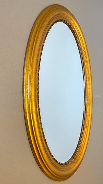 Grote Vintage Ovale Wand-Spiegel Geslepen Glas Goud-kleur