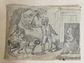 Antieke inkttekening mid 18e eeuw George van der Mijn beschikbaar voor biedingen