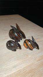 3 hazen/konijnen uit coromandel hout, Antiek en Kunst, Kunst | Beelden en Houtsnijwerken, Ophalen of Verzenden