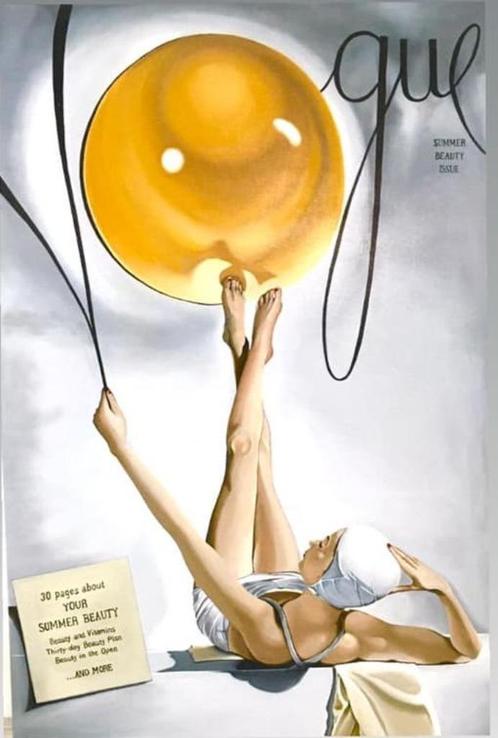 Vintage VOGUE cover op een XL doek. 75 x 115 cm., Antiek en Kunst, Kunst | Schilderijen | Modern, Ophalen