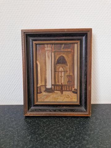 Schilderij kerkinterieur in mooie lijst beschikbaar voor biedingen