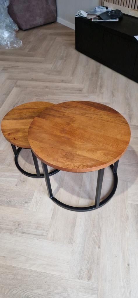 Bijzettafels Mango Hout - Set van 2, Huis en Inrichting, Tafels | Bijzettafels, Nieuw, Rond, Minder dan 45 cm, Minder dan 55 cm