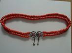 Bloedkoralen dubbele ketting/ dubbel slot, Verzenden, Zilver, Ketting, Met edelsteen