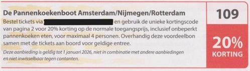 De Pannenkoekenboot Amsterdam/Nijmegen/Rotterdam. Bon nr 109, Tickets en Kaartjes, Kortingen en Cadeaubonnen, Drie personen of meer