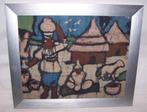 Ingelijst Batik kunstwerk Afrikaans dorp. Nwst., Ophalen of Verzenden