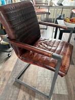 8 Industriële stoelen, leer met stalen frame, Ophalen, Gebruikt, Bruin, Metaal