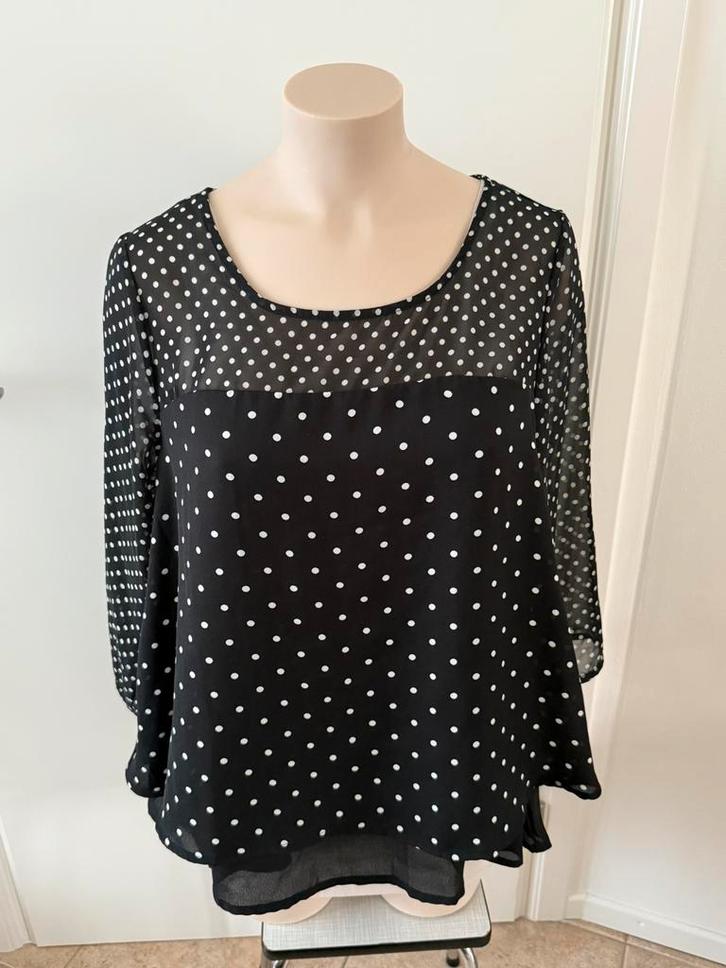 Tuniek shirt | M&S mode | maat 48 | zwart met witte stippen, Kleding | Dames, Tops, Zo goed als nieuw, Maat 46/48 (XL) of groter
