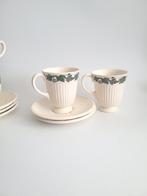 Wedgwood England set 2 mokken bekers met schotel groen blad, Ophalen of Verzenden
