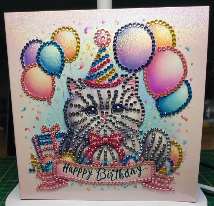 Diamond Painting verjaardagskaart Poes 1, Hobby en Vrije tijd, Kaarten | Zelfgemaakt, Nieuw, Dieren, Ophalen of Verzenden